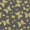 Vector hand drawn gray seamless pattern with golden butterflies