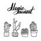 vector hand drawn illustration. Artwork with cactus and magic moment lettering. Template for postcard, banner, poster