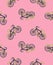 Vector hand drawn illustration with bicycle. Cycling design isolated on the pink background.