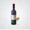 Vector hand drawn illustration of bottle and glass of red wine