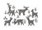 Vector hand drawn illustration with deer herd in forest isolated
