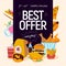 Vector hand drawn illustration for fast food cafe special offer advertising or banner design with pizza, donut, soda, burger, frie