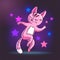 Vector hand drawn illustration of funny dancing cat on disco par