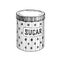 Vector hand-drawn illustration with metal container for sugar isolated on white. Sketch with kitchen canister jar for spices