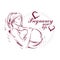 Vector hand-drawn illustration of pregnant elegant woman expecting baby, sketch.