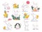 Vector hand drawn illustration set with cute white bunny and yellow little duck isolated on white background.