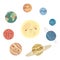 Vector hand drawn illustrations of the planets of the Solar System in flat style. Cartoon childish The Solar System. Cute,