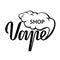 Vector hand drawn inscription Vape shope and cloud. Line isolated word. Stickers, logo, Emblem