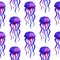 Vector Hand drawn jellyfish. Watercolor pattern. Colorful endless Violet and blue. Medusa wallpaper. can be used for