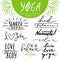 Vector hand drawn lettering overlays set about yoga and healthy lifestyle. Collection of quotes and phrases for yoga design