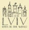 Vector hand drawn logo of the city of Lviv Ukraine isolated. Pe