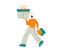 Vector hand drawn male character carrying gift box and bags from shop. Man people returning from supermarket with
