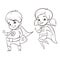 Vector hand drawn monochrome illustration of two happy super hero kid