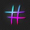 Vector Hand Drawn Neon Ultraviolet Hash Tag, Doodle Sign, Shiny Rough Lines Isolated.