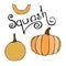 Vector hand drawn orange pumpkins set and squash lettering text