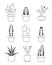 Vector hand drawn outline cactus, desert thorn tree set