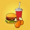 Vector hand drawn pop art illustration of burger, chicken legs,