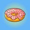 Vector hand drawn pop art illustration of donut. Fast food.