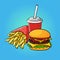 Vector hand drawn pop art illustration of hamburger, french fries