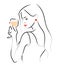 Vector hand drawn portrait of young beautiful lady holding wine glass isolated on white background.