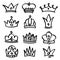 Vector hand drawn princess crowns. Sketch doodle royalty symbols