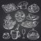 Vector hand drawn restaurant or room service elements on black chalkboard