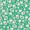 Vector hand drawn scandinavian outline flower illustraiton motif seamless repeat pattern green background