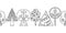 Vector hand drawn seamless border, pattern, decorative stylized black and white childish trees. Doodle sketch style, graphic illus