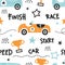 Vector hand-drawn seamless childish pattern with cute retro racing cars on a white background. Kids texture for fabric