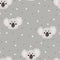 Vector hand drawn seamless pattern with cute koala bear face in cartoons style on begie background with dots. Repeated background