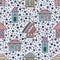 Vector hand drawn seamless pattern decorative stylized childish houses Doodle style, graphic illustration Ornamental cute