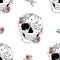 Vector hand drawn seamless pattern illustration of smiling skull with watercolor flowers, spider web, tooth, face of human Print