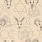 Vector hand drawn seamless pattern with magical astrology, Alchemy, spirituality and occultism symbol.  In sketch style with goat