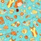 Vector hand drawn seamless pattern. Mom and baby. Swimming