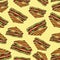 Vector hand drawn seamless pattern of sandwich . Cartoon set of fast food.