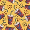 Vector hand drawn seamless pattern of soda, cola drink. Fast food cartoon background.
