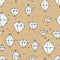 Vector hand drawn seamless repeat pattern with watercolor diamond crystals.