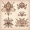 Vector hand drawn set of henna floral lotos elements based on tr