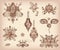 Vector hand drawn set of henna floral lotos elements, eyes and l