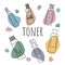 Vector hand drawn set of skin care toner water