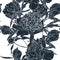 Vector hand drawn sketch illustration of dark blue peony flowers seamless pattern.