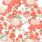 Vector hand drawn sketch illustration of orange peony flowers seamless pattern