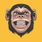Vector Hand Drawn Smiling Chimpanzee Ape . Colored Abstract Funny Monkey Head for Wall Art, T-shirt Print, Poster