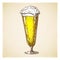 vector hand drawn tall beer glass full of wheat beer with foam. Beautiful vintage beer mug or pilsner with dropping froth isolated