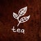 Vector hand drawn tea leaves on brown textured