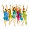 Vector hand drawn watercolor illustration. Dancing people. People shaped watercolor stains