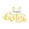 Vector. hand drawn yellow lettering hoppy easter witg rabbit ears.