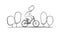 Vector Hand drawn yong man rides bike on park road. Sketch bicycle design.