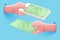 Vector hand hold mobile phone and dollar banknote