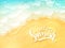 Vector hand lettering summer inspirational label - summer - on top view sea surf background